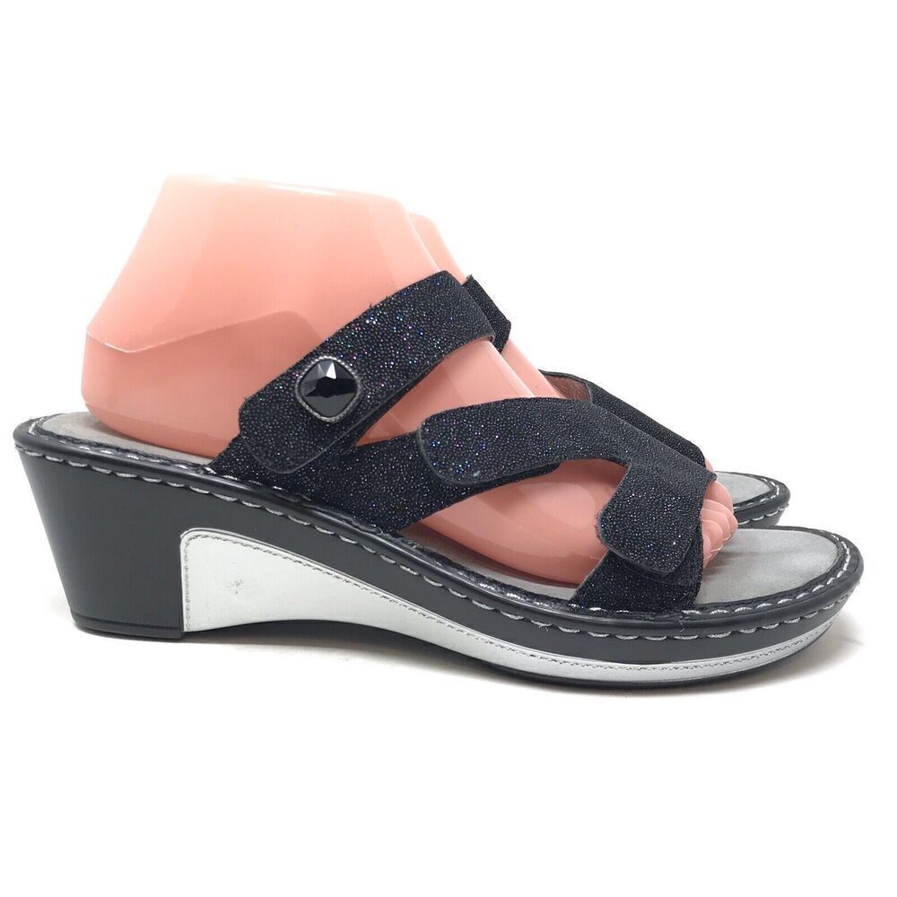 Alegria PG Lite Women Size 40 9.5-10 Black Glitter Sparkle Heel Sandals Open Toe